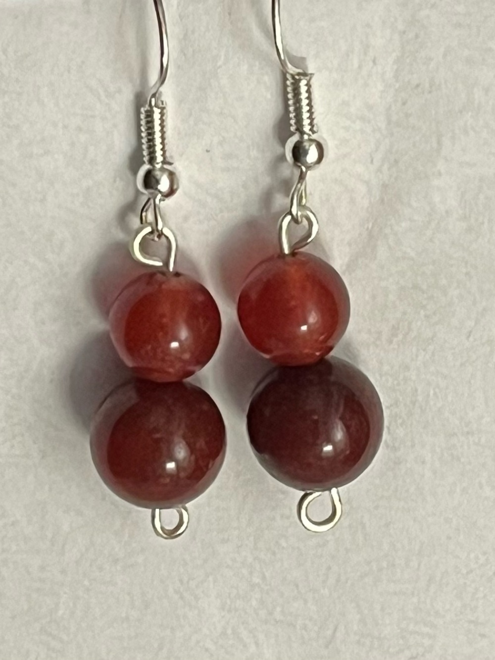 Silver Red Beaded Dangle Earrings